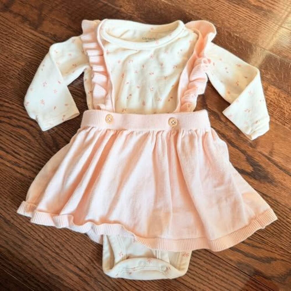 Baby Girl Outfit Bundle 9M Pink Neutral Sets Dresses Hoodie 5pc Cute - Picture 2 of 7